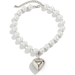 Chunky Pearl Heart Necklace | Bold Statement Choker | Romantic 3D Heart Pendant